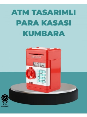Şifreli Kırmızı ATM Tasarımlı Çelik Kasa Görünümlü Kumbara