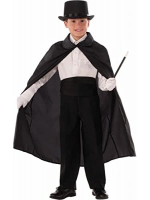 Sihirbaz Pelerini 90 Cm Ve Sihirbaz Şapkası Siyah Renk Çocuk Boy