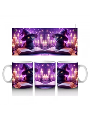 Sihirli Eller ve Parlayan Büyü Halkalarıyla Cadı Temalı Cadılar Bayramı Baskılı Kupa Bardak