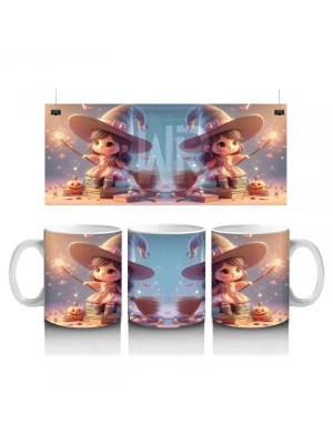 Sihirli Süpürgeli Tavşan Figürlü Sevimli Cadılar Bayramı Baskılı Kupa Bardak