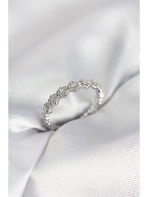 ® Sıralı Çiçek Model Gümüş Renk Zirkon Taşlı Kadın Yüzük