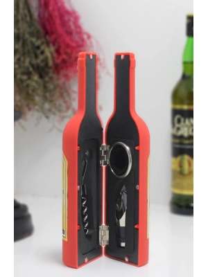 Şişe Tirbuşon Seti Küçük Boy Kırmızı