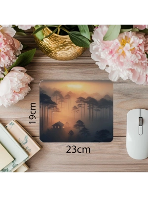 Sisli Orman ve Kulübe Temalı Mousepad - 19x23 cm 2 mm Dikdörtgen İthal Baskılı Mouse Pad