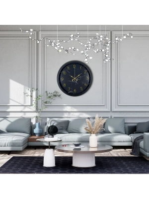 Siyah 40 Cm Mermer Desenli Metal Duvar Saati