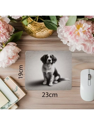 Siyah Beyaz Kalemle Köpek Çizimli Mousepad - 19x23 cm 2 mm Dikdörtgen İthal Baskılı Mouse Pad