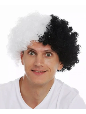 Siyah Beyaz Kıvırcık Afro Bonus Peruk Taraftar Bonus Saç