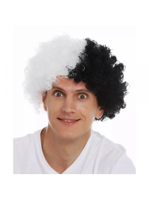 Siyah Beyaz Kıvırcık Afro Bonus Taraftar Peruğu
