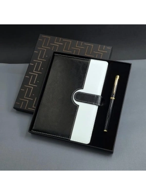 Siyah Beyaz Tarihsiz Ajanda Defter Kalem Seti