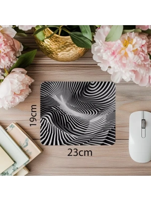 Siyah Beyaz Zigzaglı Geometrik Mousepad - 19x23 cm 2 mm Dikdörtgen İthal Baskılı Mouse Pad