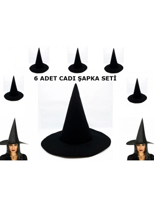 Siyah Cadı Şapkası Keçe Yetişkin Boy 6 Adet