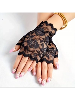 Siyah Dantel Parmaksız Kısa Eldiven