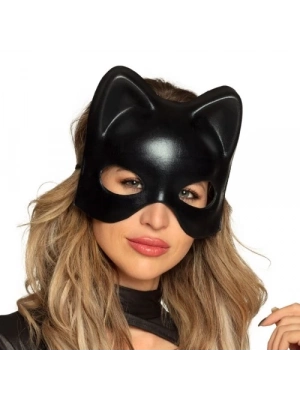 Siyah Deri Görünümlü Kedi Maskesi
