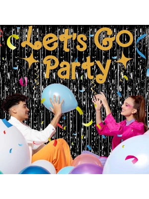 Ekstra Metalize Parlak Saçaklı Arka Fon Perde Siyah