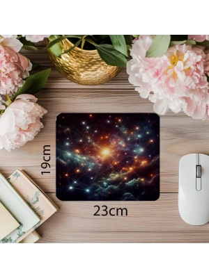 Siyah Fon Üzerine Parlayan Yıldızlar Mousepad - 19x23 cm 2 mm Dikdörtgen İthal Baskılı Mouse Pad