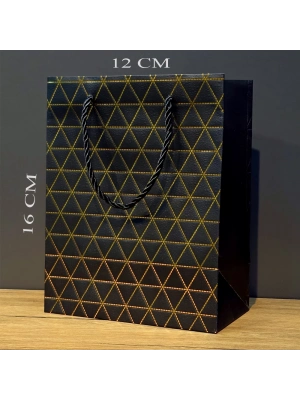 Siyah Geometrik Desenli Mini Boy Karton Hediye Çantası