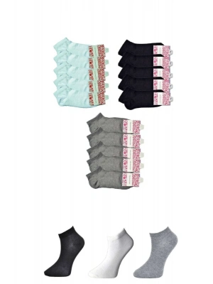 Siyah Gri ve Beyaz Kadın Bilek Çorap 15 çift