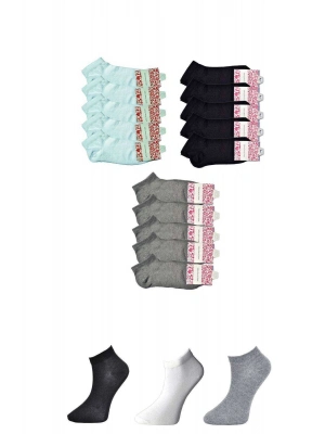 Siyah Gri ve Beyaz Kadın Bilek Çorap 15 çift