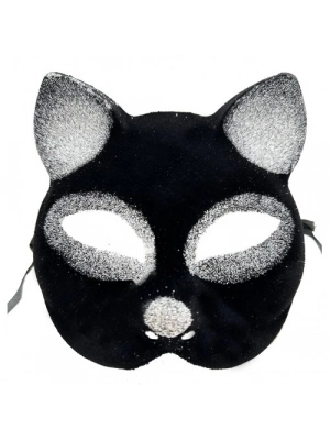 Siyah Gümüş Simli Kedi Maskesi
