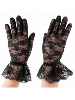 Siyah Güpürlü Dantel Eldiven Kısa – Vintage Zarif Kadın Eldiveni