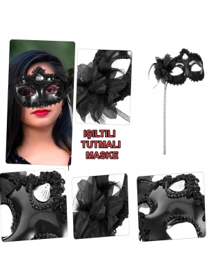 Siyah Işıltılı Tutmalı Fotoğraf Çekimi Maskesi 18x29 Cm