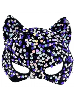 Siyah Kadife Mor Beyaz Pullu Parti Maskesi