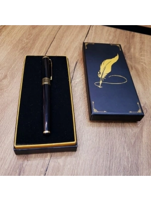 Siyah Kutulu Yaldız Desenli Metal Roller Kalem Seti
