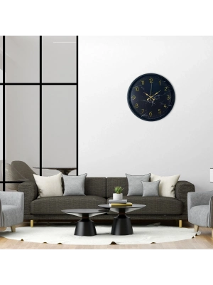 Siyah Mermer Desenli Görünümlü 36 Cm Duvar Saati