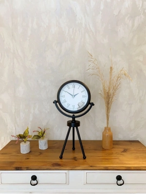® Siyah Metal Mini Tripod Retro Masa Saati 45×26 cm