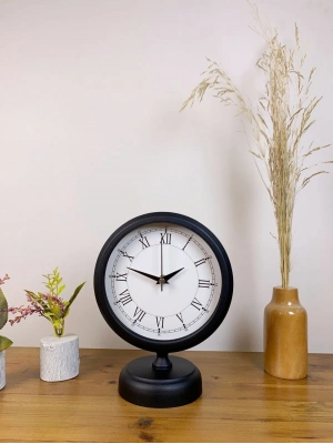 ® Siyah Metal Retro Masa Saati 25×20 cm