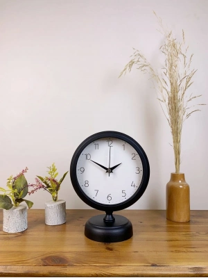 ® Siyah Metal Zarif Masa Saati 25×20 cm