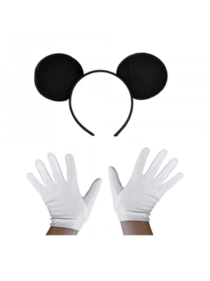 Siyah Mickey Mouse Tacı Ve Beyaz Eldiven Seti