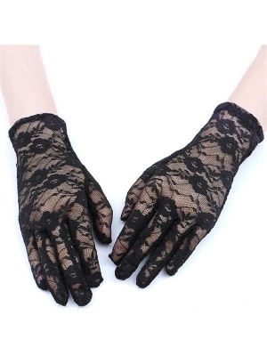 Siyah Renk Bilek Boyu Dantel Eldiven Yetişkin Boy