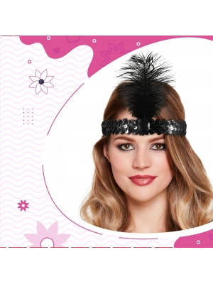 Siyah Renk Çarliston Başlık 90 Lı Yıllar 80 Li Yıllar Tüylü Saç Bandı