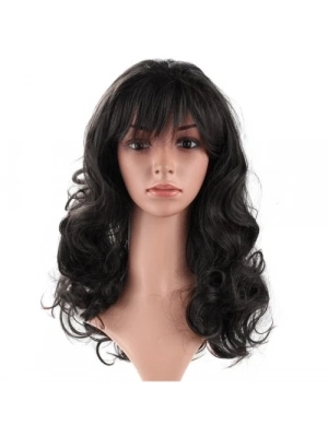 Siyah Renk Dalgalı Uzun Parti Peruğu