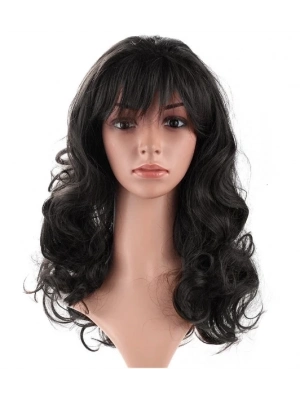 Siyah Renk Dalgalı Uzun Parti Peruğu 55 Cm