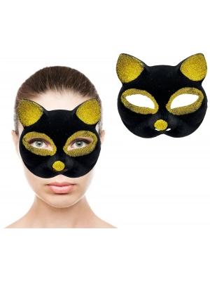 Siyah Renk Gold Simli Kedi Maskesi