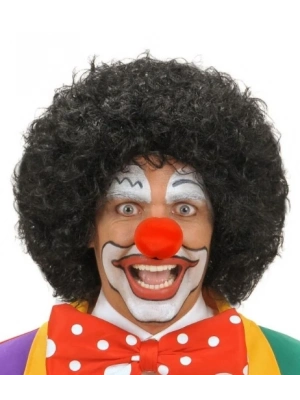 Siyah Renk Kıvırcık Afro Bonus Peruk Saç Ve Kırmızı Sünger Burun Seti
