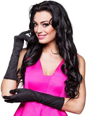 Siyah Renk Likralı Dirseğe Kadar Uzun Kumaş Eldiven 40 Cm