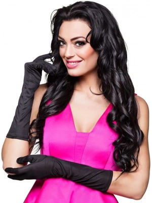 Siyah Renk Likralı Dirseğe Kadar Uzun Kumaş Eldiven 40 Cm