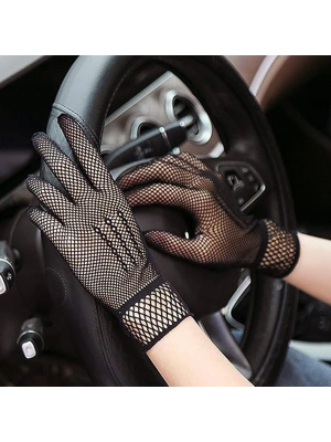 Siyah Renk Likralı File Eldiven Parmaklı Örgü Eldiven Yetişkin Boy