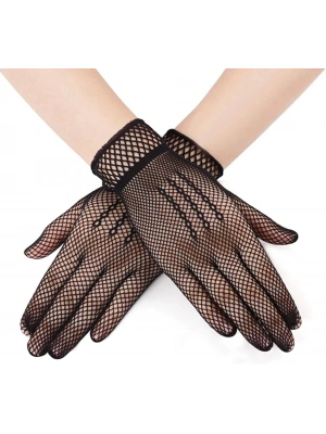 Siyah Renk Likralı File Eldiven Parmaklı Örgü Eldiven Yetişkin Boy
