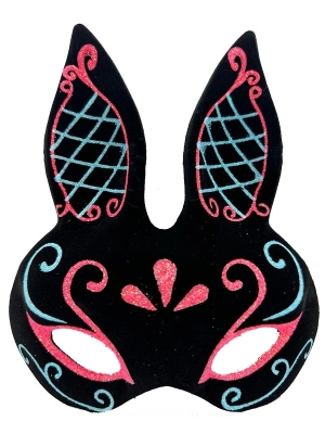 Siyah Renk Mavi Kırmızı Simli Siyah Süet Kaplama Tavşan Maskesi 18x16 Cm