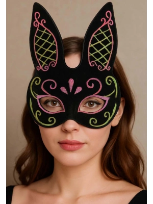 Siyah Renk Pembe Gold Simli Siyah Süet Kaplama Tavşan Maskesi 18x16 Cm