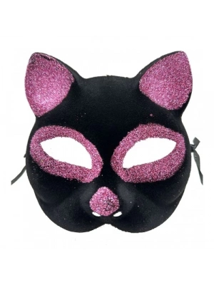 Siyah Renk Pembe Simli Kedi Maskesi