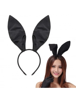 Siyah Renk Saten Kaplama Şekil Verilebilir Tavşan Kulak Taç 35x11 Cm
