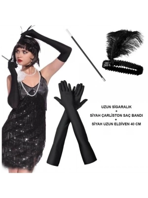 Siyah Retro Charliston Aksesuar Seti