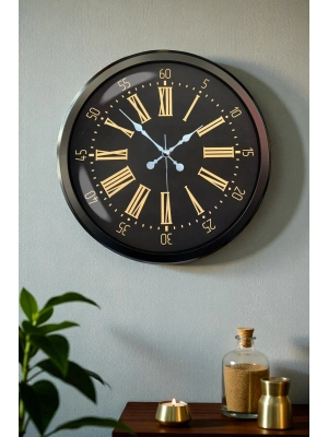 ® Siyah Roma Rakamlı 52 Cm Metal Duvar Saati