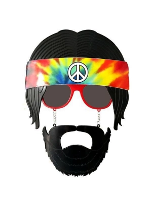 Siyah Saçlı Bandana Hippi Parti Gözlüğü