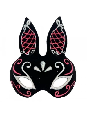 Siyah Süet Tavşan Maskesi Simli