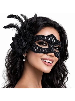 ® Siyah Tüylü Balo Maskesi Kadın Parti Aksesuarı